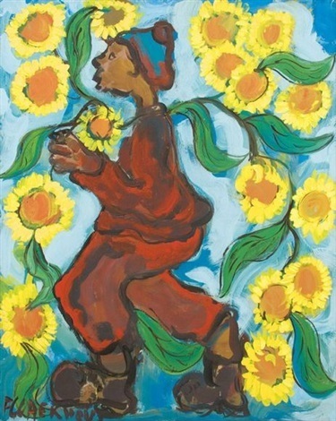 Man Carrying Sunflowers by Frans Claerhout