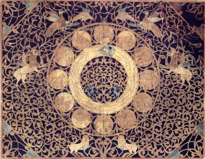 Jewish papercut with Leviathan and zodiac