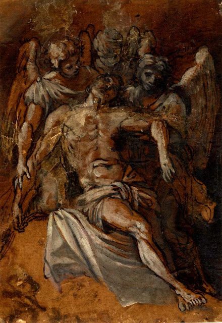 Dead Christ Supported by Angels by Giacomo Cavedone